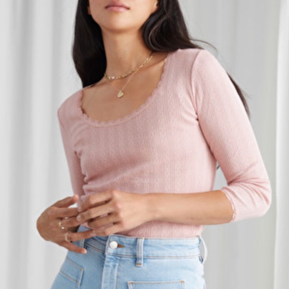 & Other Stories Pink Pointelle Scoop Neck NWOT